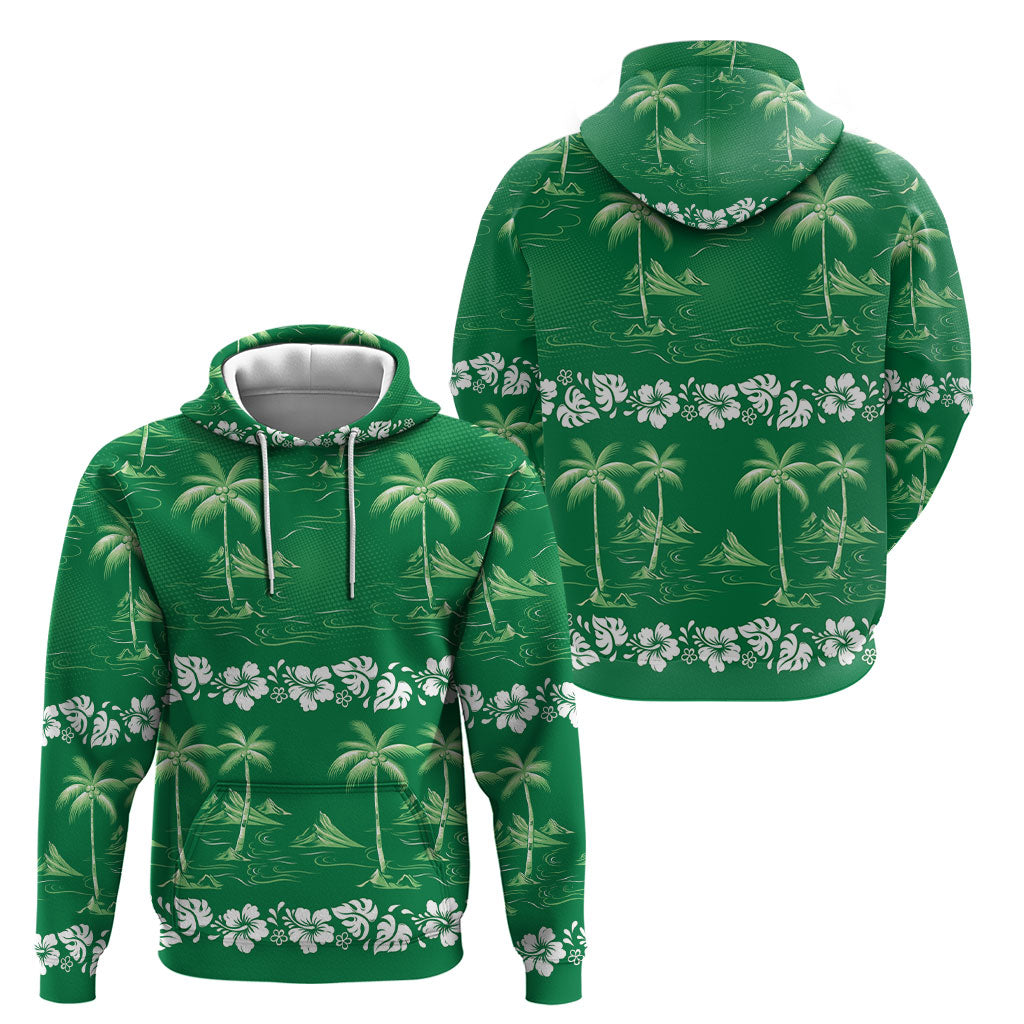 Green Hawaii Palm Tree Hibiscus Hoodie Fantasy Summer Vibe LT01 - Polynesian Pride