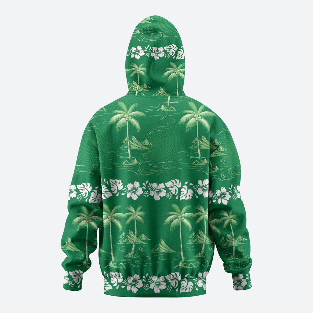 Green Hawaii Palm Tree Hibiscus Hoodie Fantasy Summer Vibe LT01 - Polynesian Pride
