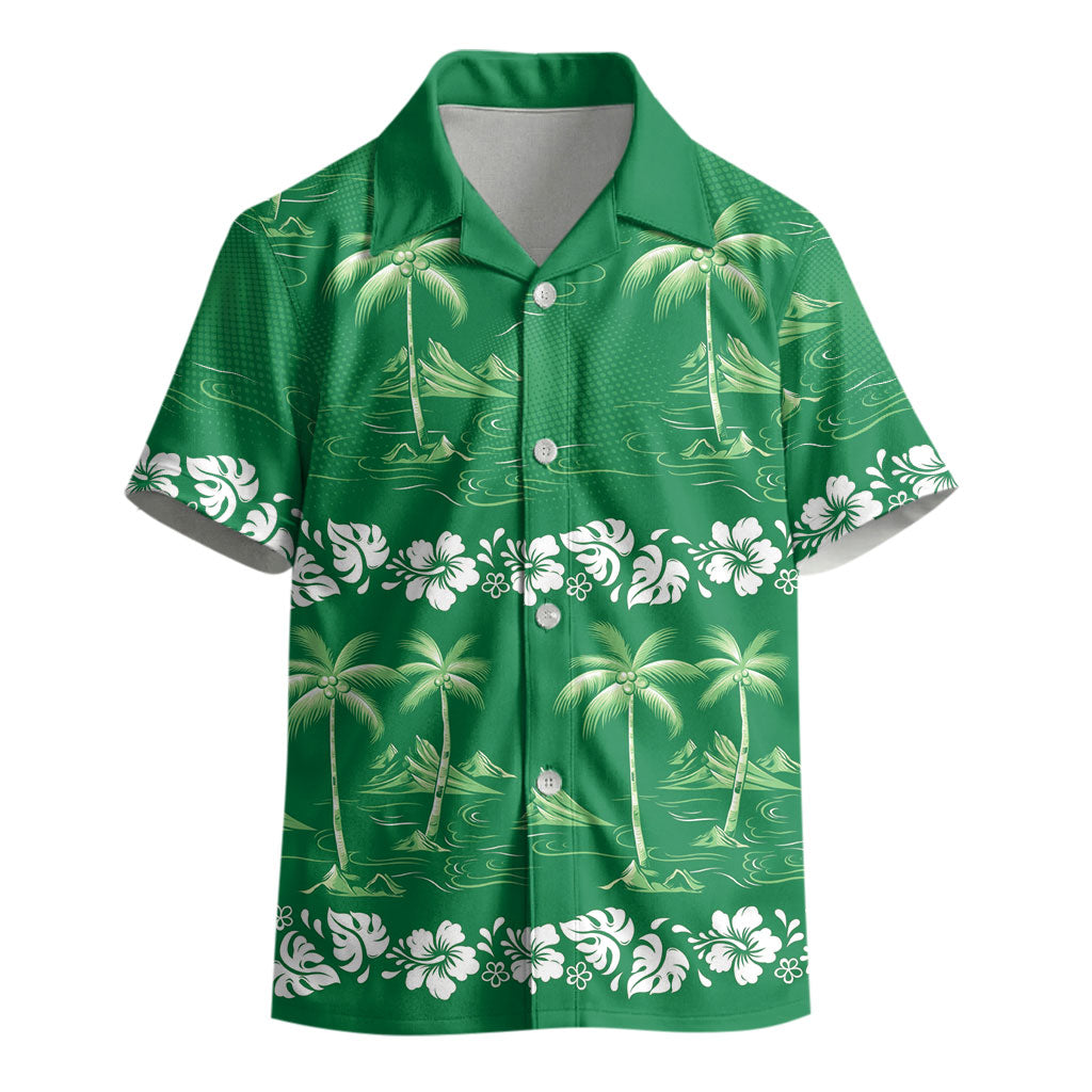 Green Hawaii Palm Tree Hibiscus Kid Hawaiian Shirt Fantasy Summer Vibe LT01 - Polynesian Pride