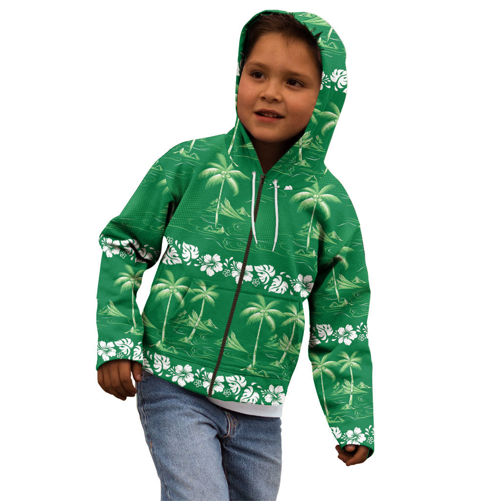 Green Hawaii Palm Tree Hibiscus Kid Hoodie Fantasy Summer Vibe LT01 - Polynesian Pride