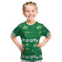 Green Hawaii Palm Tree Hibiscus Kid T Shirt Fantasy Summer Vibe LT01 Green - Polynesian Pride