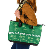 Green Hawaii Palm Tree Hibiscus Leather Tote Bag Fantasy Summer Vibe LT01 Green - Polynesian Pride