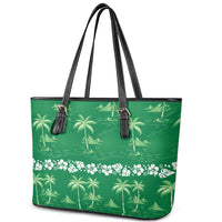 Green Hawaii Palm Tree Hibiscus Leather Tote Bag Fantasy Summer Vibe LT01 - Polynesian Pride