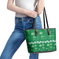 Green Hawaii Palm Tree Hibiscus Leather Tote Bag Fantasy Summer Vibe LT01 - Polynesian Pride