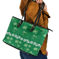 Green Hawaii Palm Tree Hibiscus Leather Tote Bag Fantasy Summer Vibe LT01 - Polynesian Pride