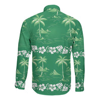 Green Hawaii Palm Tree Hibiscus Long Sleeve Button Shirt Fantasy Summer Vibe LT01 - Polynesian Pride