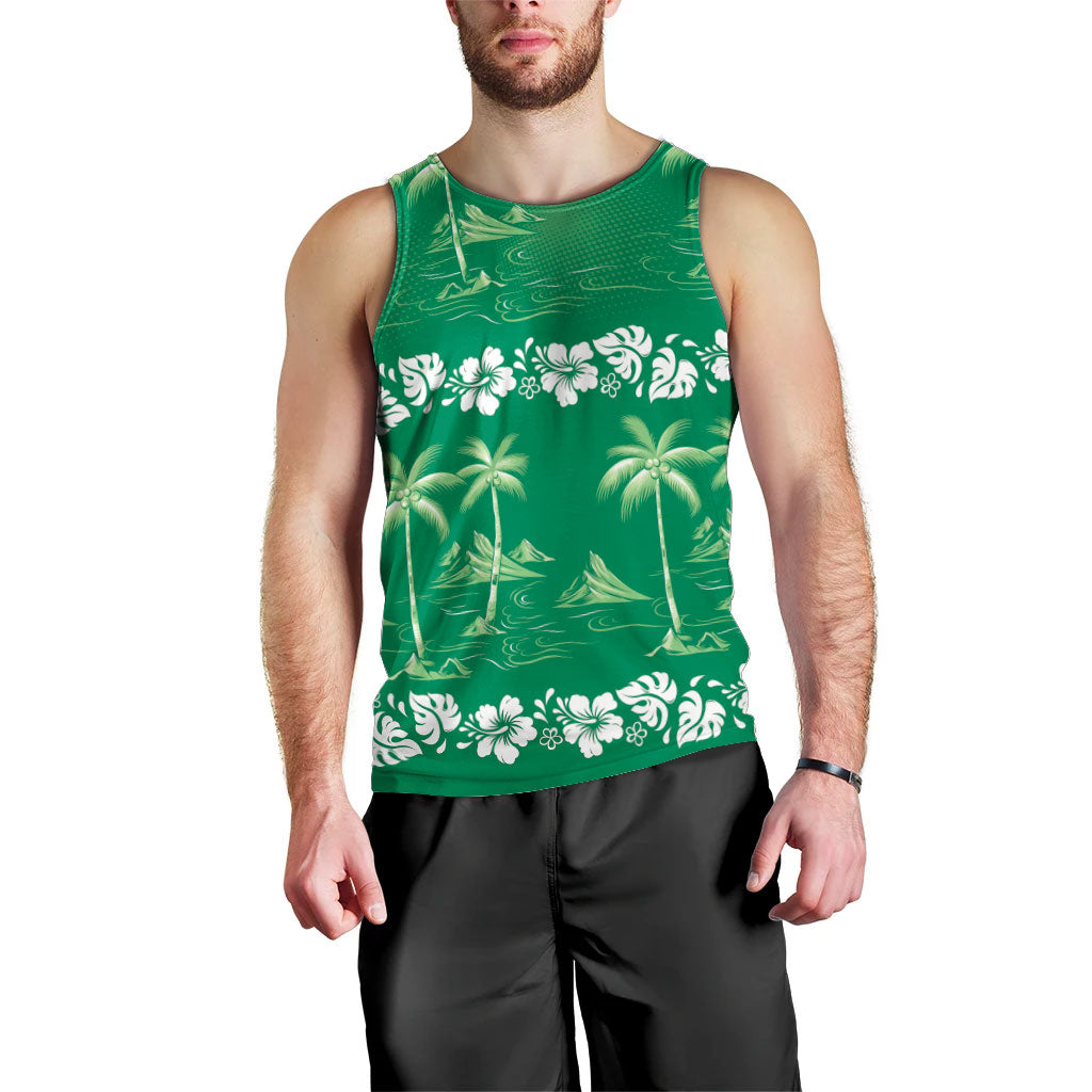 Green Hawaii Palm Tree Hibiscus Men Tank Top Fantasy Summer Vibe LT01 - Polynesian Pride