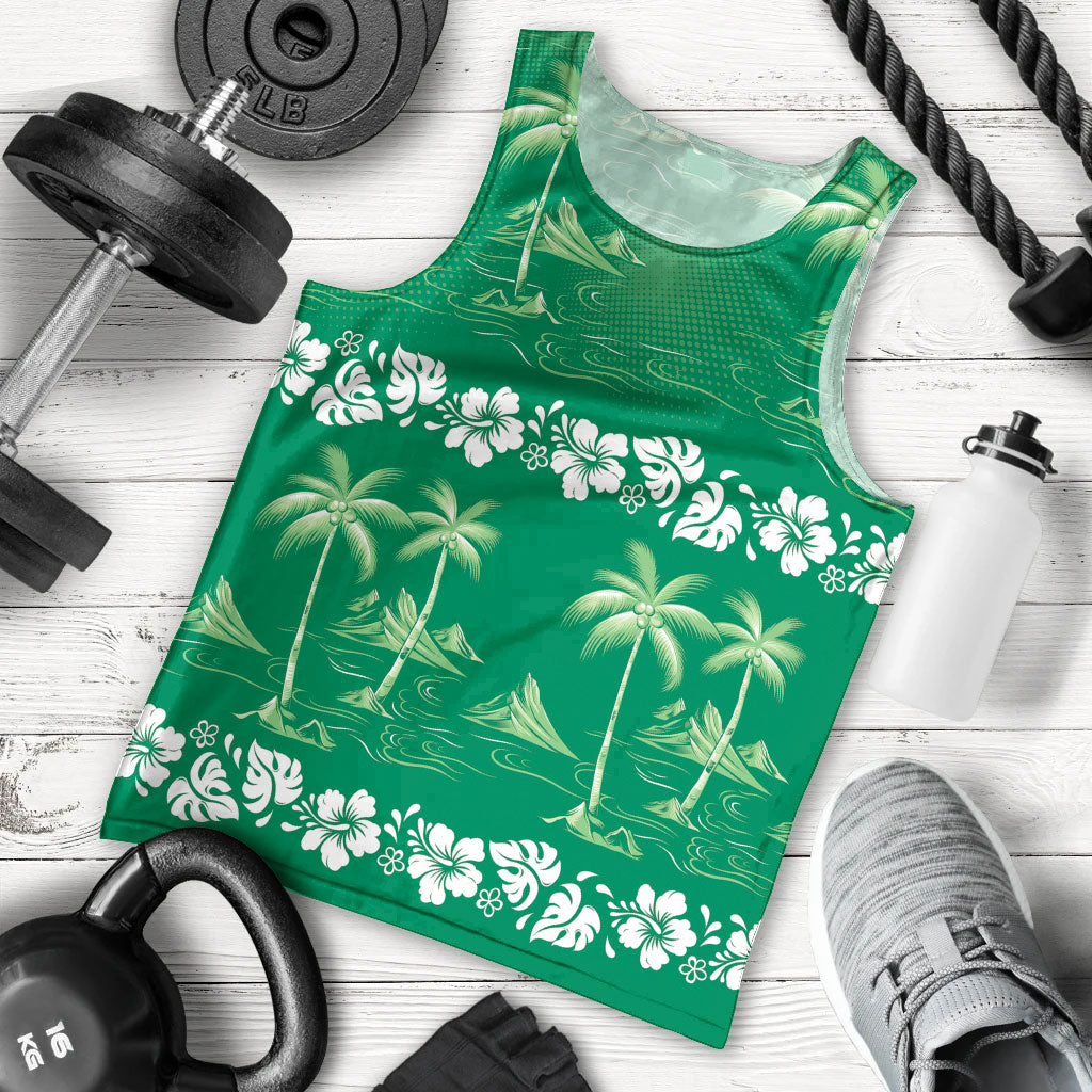 Green Hawaii Palm Tree Hibiscus Men Tank Top Fantasy Summer Vibe LT01 - Polynesian Pride