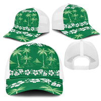 Green Hawaii Palm Tree Hibiscus Mesh Trucker Cap Fantasy Summer Vibe LT01 - Polynesian Pride