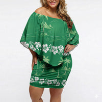 Green Hawaii Palm Tree Hibiscus Off Shoulder Short Dress Fantasy Summer Vibe LT01 Women Green - Polynesian Pride