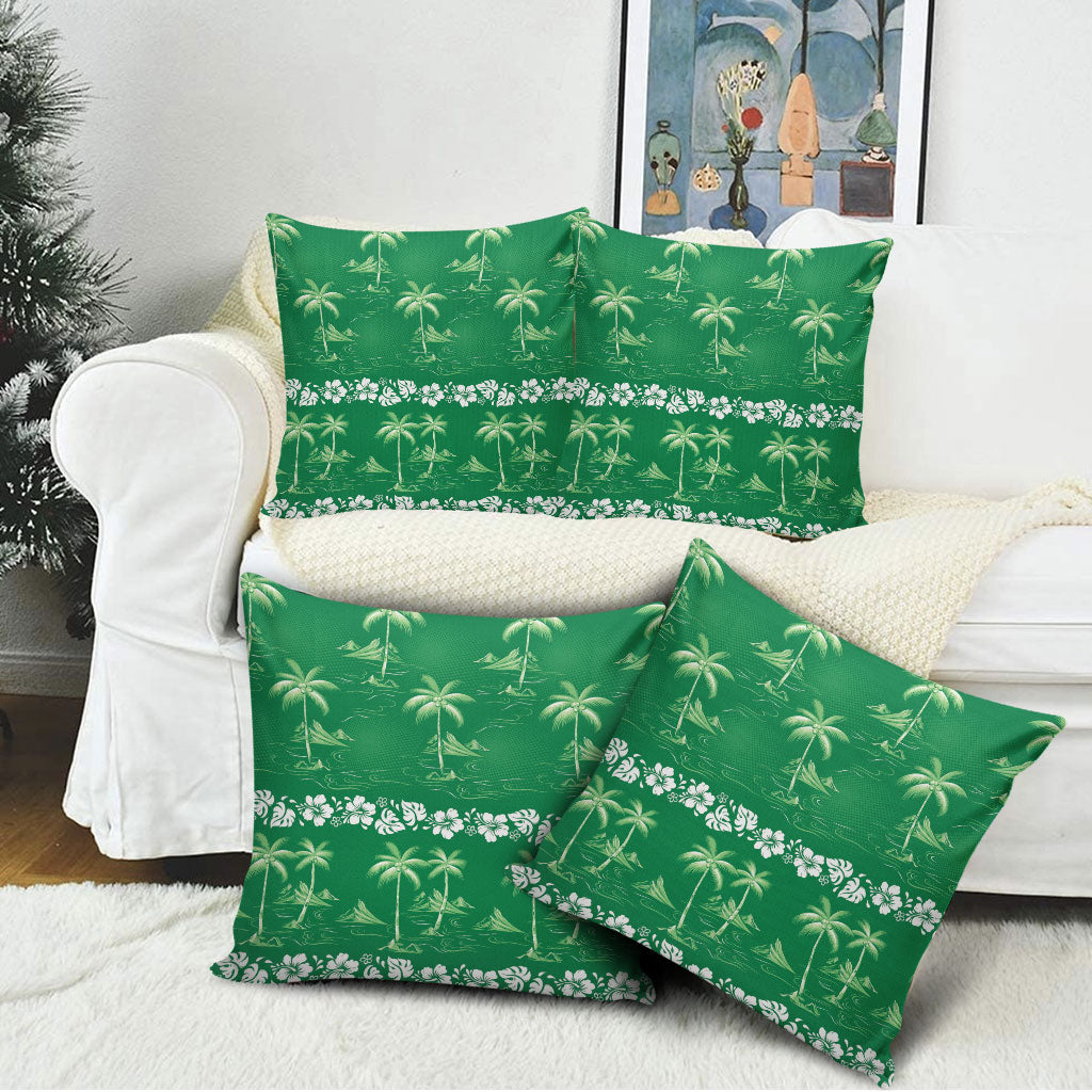 Green Hawaii Palm Tree Hibiscus Pillow Cover Fantasy Summer Vibe