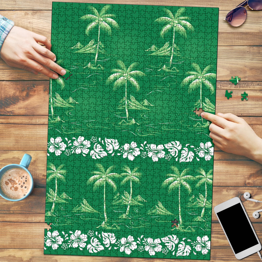 Green Hawaii Palm Tree Hibiscus Puzzle Fantasy Summer Vibe LT01 Green - Polynesian Pride