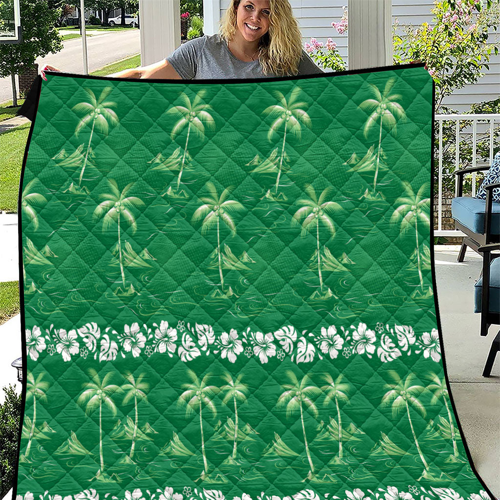 Green Hawaii Palm Tree Hibiscus Quilt Fantasy Summer Vibe LT01 Green - Polynesian Pride