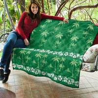 Green Hawaii Palm Tree Hibiscus Quilt Fantasy Summer Vibe LT01 - Polynesian Pride