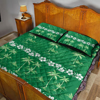 Green Hawaii Palm Tree Hibiscus Quilt Bed Set Fantasy Summer Vibe LT01 - Polynesian Pride