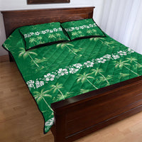 Green Hawaii Palm Tree Hibiscus Quilt Bed Set Fantasy Summer Vibe LT01 - Polynesian Pride