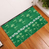 Green Hawaii Palm Tree Hibiscus Rubber Doormat Fantasy Summer Vibe LT01 - Polynesian Pride