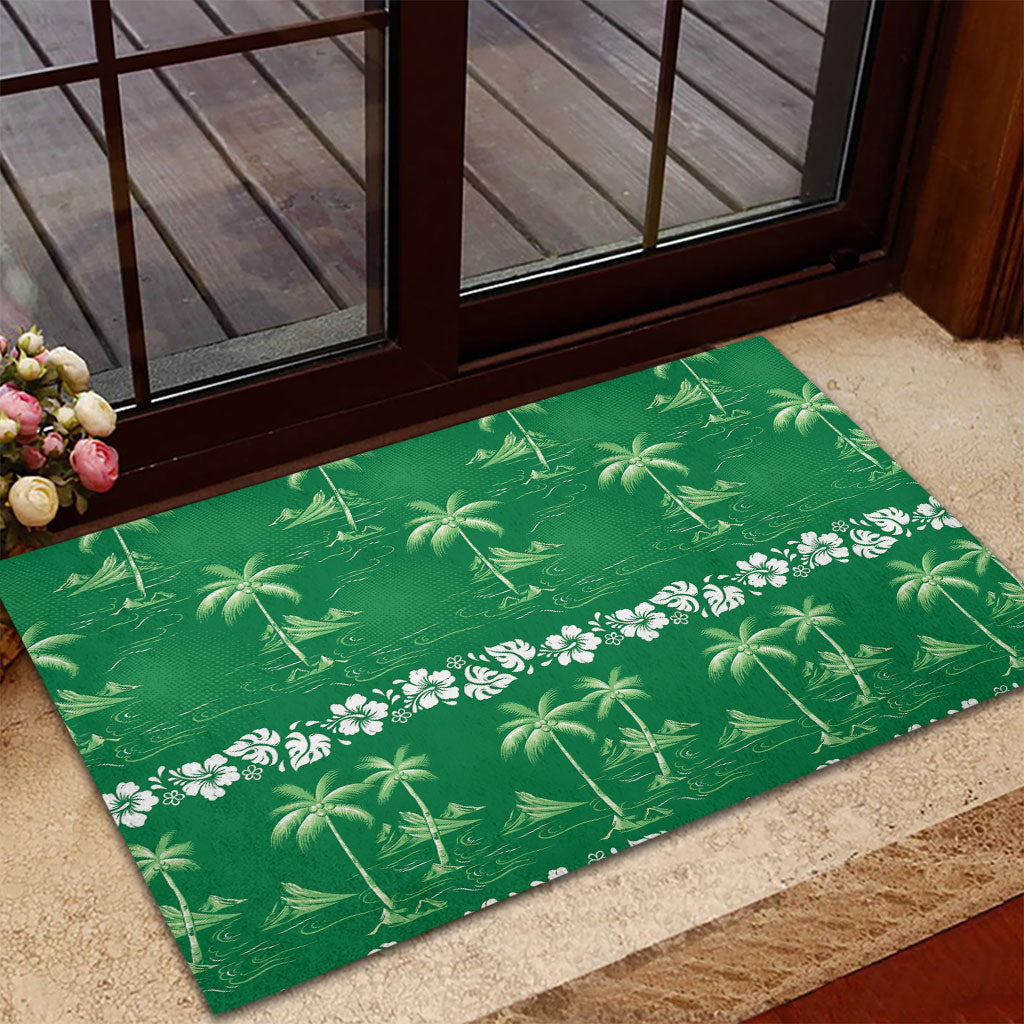 Green Hawaii Palm Tree Hibiscus Rubber Doormat Fantasy Summer Vibe LT01 - Polynesian Pride