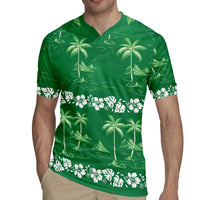 Green Hawaii Palm Tree Hibiscus Rugby Jersey Fantasy Summer Vibe LT01 - Polynesian Pride