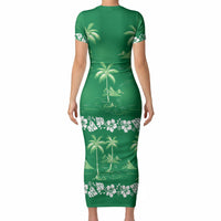 Green Hawaii Palm Tree Hibiscus Short Sleeve Bodycon Dress Fantasy Summer Vibe LT01 - Polynesian Pride