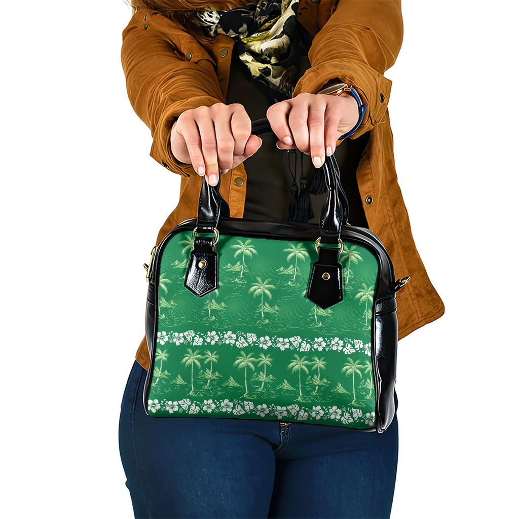 Green Hawaii Palm Tree Hibiscus Shoulder Handbag Fantasy Summer Vibe LT01 One Size Green - Polynesian Pride