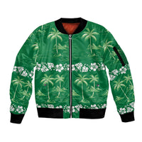 Green Hawaii Palm Tree Hibiscus Sleeve Zip Bomber Jacket Fantasy Summer Vibe LT01 Unisex Green - Polynesian Pride