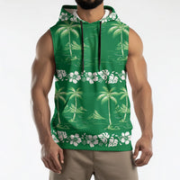 Green Hawaii Palm Tree Hibiscus Sleeveless Hoodie Fantasy Summer Vibe LT01 - Polynesian Pride