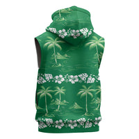 Green Hawaii Palm Tree Hibiscus Sleeveless Zip Hoodie Fantasy Summer Vibe