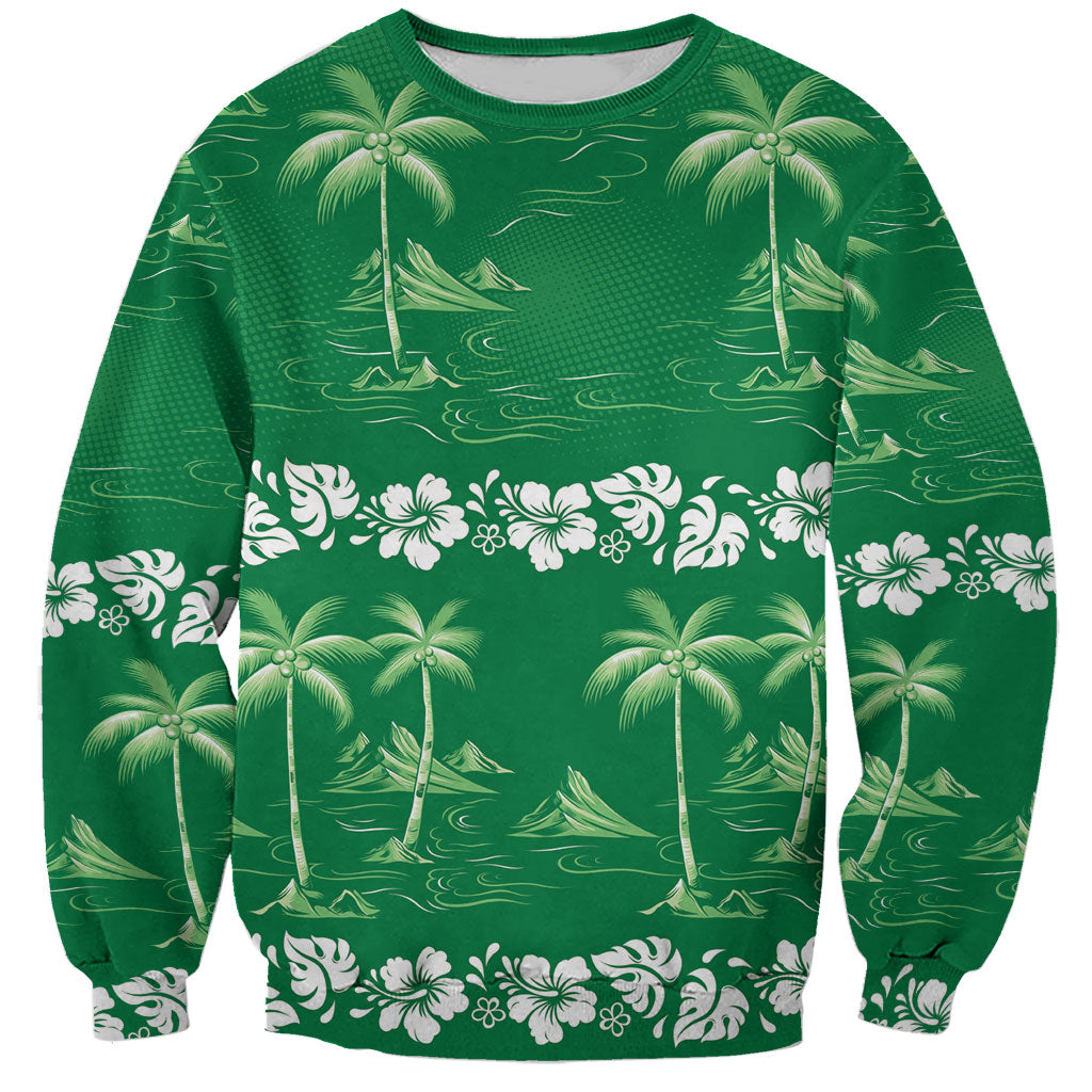Green Hawaii Palm Tree Hibiscus Sweatshirt Fantasy Summer Vibe LT01 Unisex Green - Polynesian Pride
