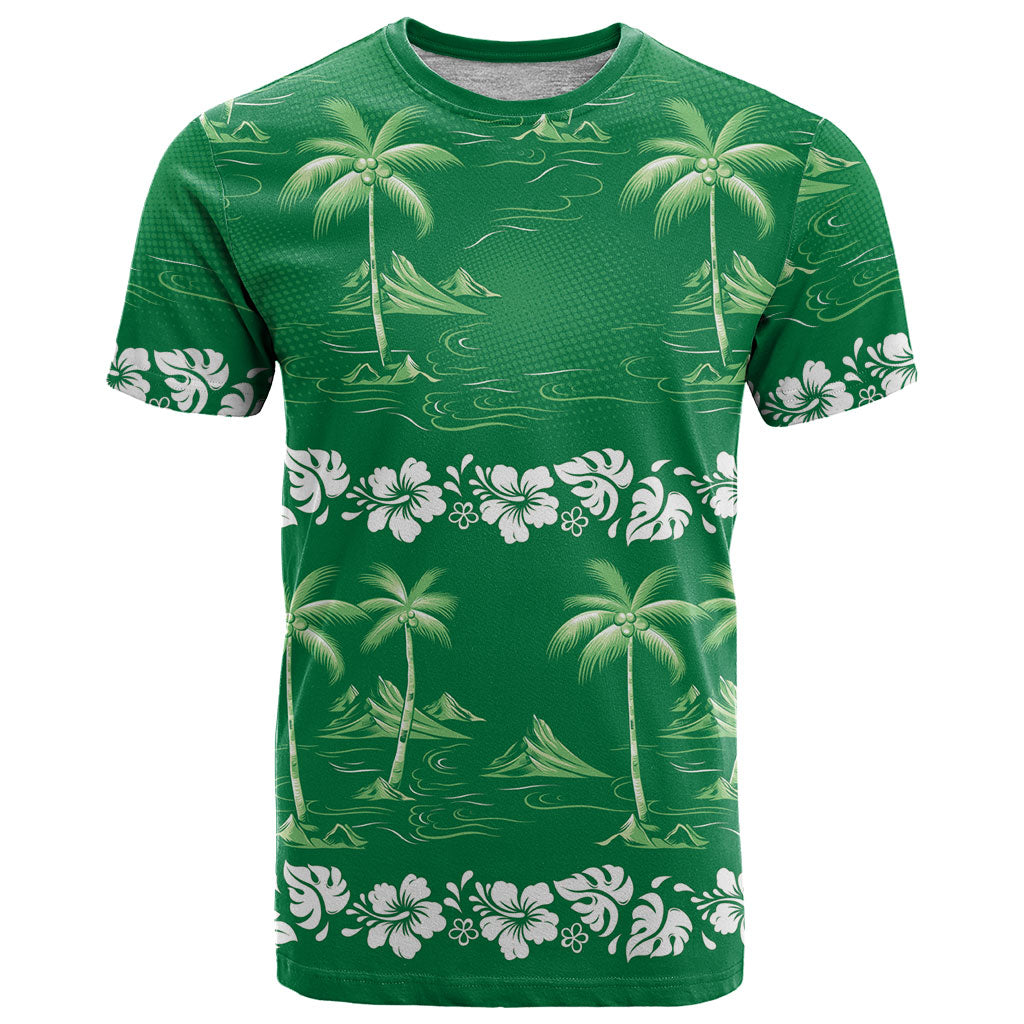 Green Hawaii Palm Tree Hibiscus T Shirt Fantasy Summer Vibe LT01 Green - Polynesian Pride