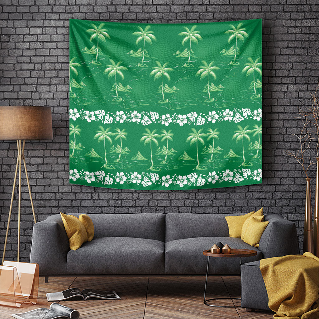 Green Hawaii Palm Tree Hibiscus Tapestry Fantasy Summer Vibe LT01 Green - Polynesian Pride