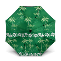 Green Hawaii Palm Tree Hibiscus Umbrella Fantasy Summer Vibe LT01 One Size Folded 11.42 inch Opened Diameter 37.4 inch Green - Polynesian Pride