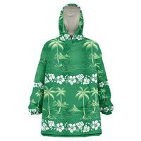 Green Hawaii Palm Tree Hibiscus Wearable Blanket Hoodie Fantasy Summer Vibe LT01 One Size Green - Polynesian Pride