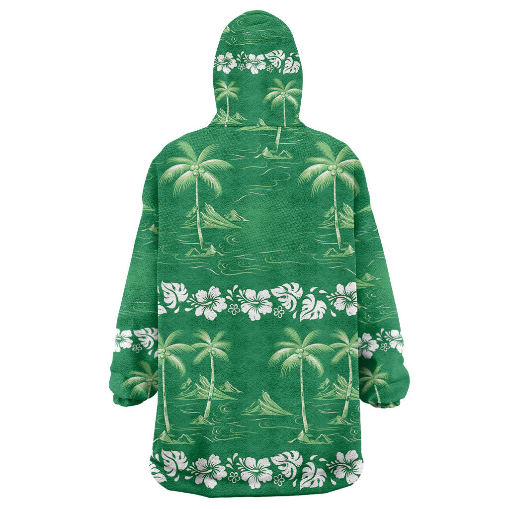 Green Hawaii Palm Tree Hibiscus Wearable Blanket Hoodie Fantasy Summer Vibe LT01 - Polynesian Pride