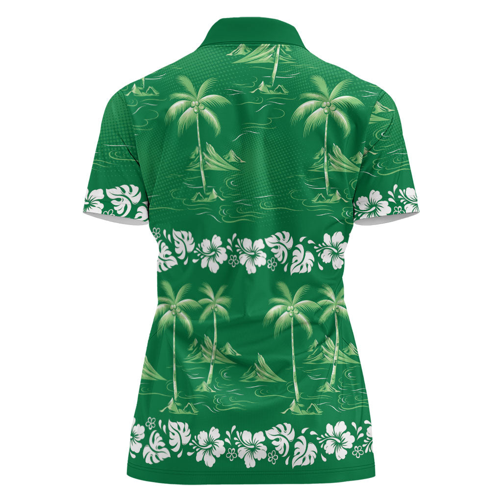 Green Hawaii Palm Tree Hibiscus Women Polo Shirt Fantasy Summer Vibe LT01 - Polynesian Pride