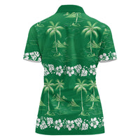 Green Hawaii Palm Tree Hibiscus Women Polo Shirt Fantasy Summer Vibe LT01 - Polynesian Pride
