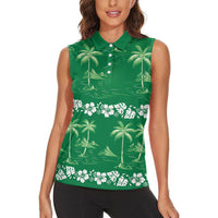 Green Hawaii Palm Tree Hibiscus Women Sleeveless Polo Shirt Fantasy Summer Vibe LT01 - Polynesian Pride