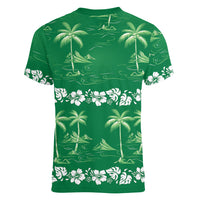 Green Hawaii Palm Tree Hibiscus Women V-Neck T-Shirt Fantasy Summer Vibe LT01 - Polynesian Pride