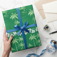 Green Hawaii Palm Tree Hibiscus Wrapping Paper Fantasy Summer Vibe LT01 - Polynesian Pride