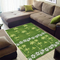Olive Green Hawaii Palm Tree Hibiscus Area Rug Fantasy Summer Vibe