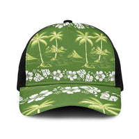 Olive Green Hawaii Palm Tree Hibiscus Baseball Net Cap Fantasy Summer Vibe LT01 One Size Black Olive - Polynesian Pride