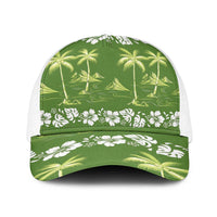 Olive Green Hawaii Palm Tree Hibiscus Baseball Net Cap Fantasy Summer Vibe LT01 One Size White Olive - Polynesian Pride