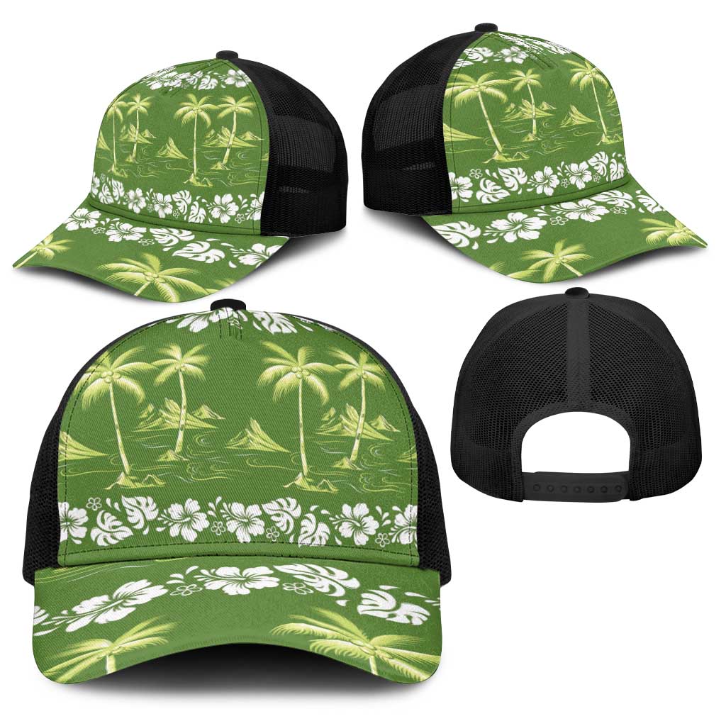 Olive Green Hawaii Palm Tree Hibiscus Baseball Net Cap Fantasy Summer Vibe LT01 - Polynesian Pride