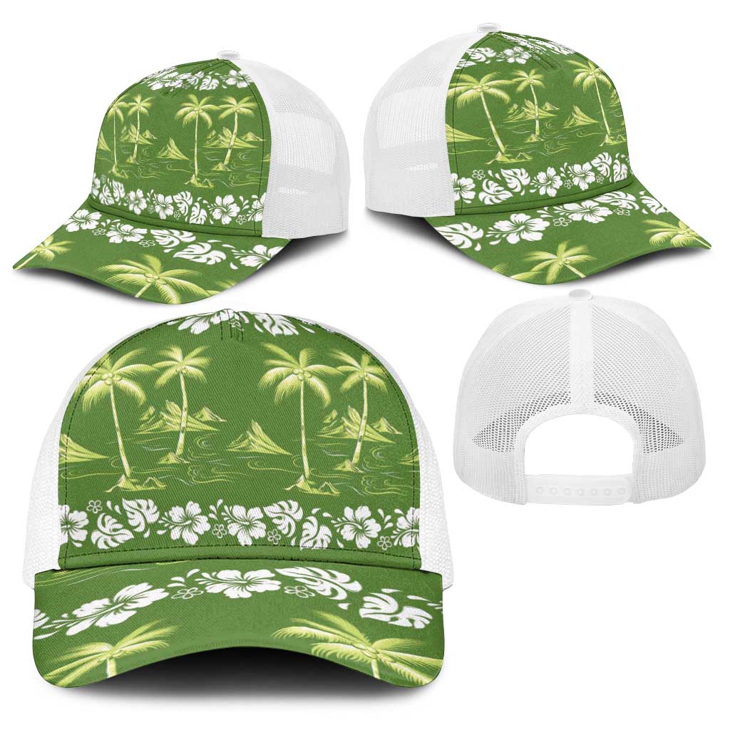 Olive Green Hawaii Palm Tree Hibiscus Baseball Net Cap Fantasy Summer Vibe LT01 - Polynesian Pride