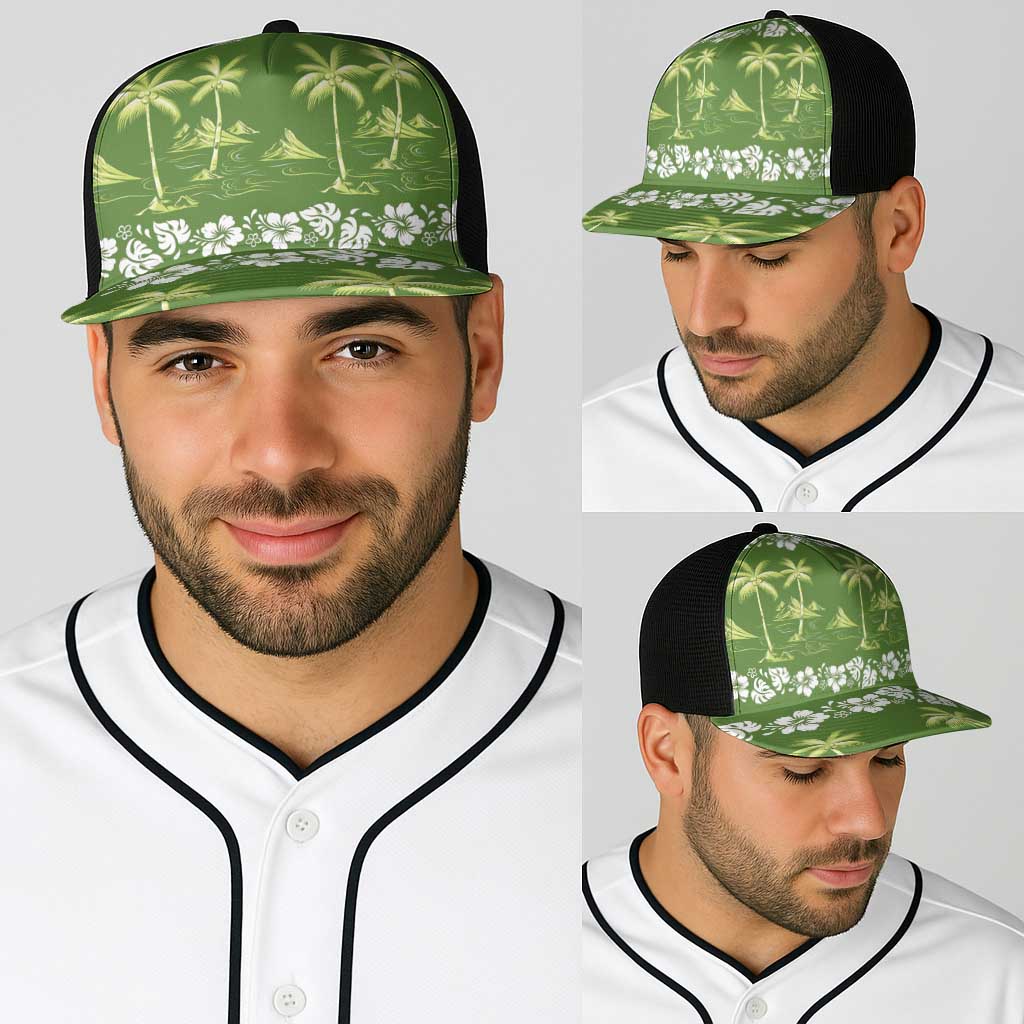 Olive Green Hawaii Palm Tree Hibiscus Baseball Net Cap Fantasy Summer Vibe LT01 - Polynesian Pride