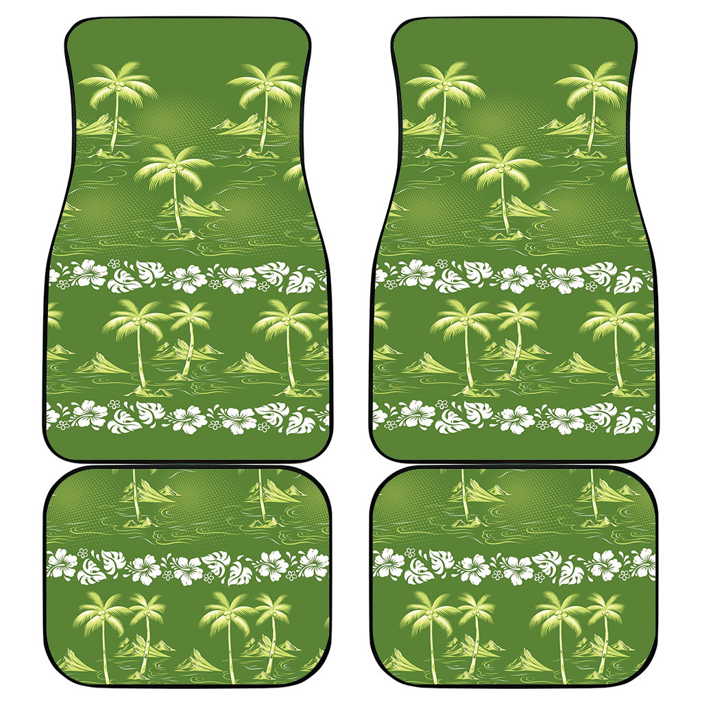 Olive Green Hawaii Palm Tree Hibiscus Car Mats Fantasy Summer Vibe