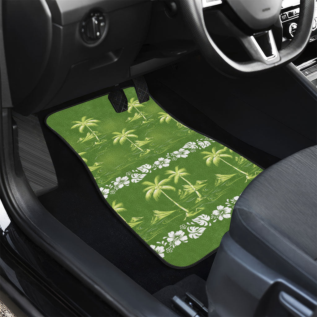 Olive Green Hawaii Palm Tree Hibiscus Car Mats Fantasy Summer Vibe