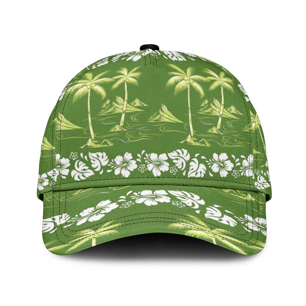 Olive Green Hawaii Palm Tree Hibiscus Classic Cap Fantasy Summer Vibe LT01 Universal Fit Olive - Polynesian Pride