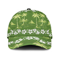 Olive Green Hawaii Palm Tree Hibiscus Classic Cap Fantasy Summer Vibe LT01 Universal Fit Olive - Polynesian Pride