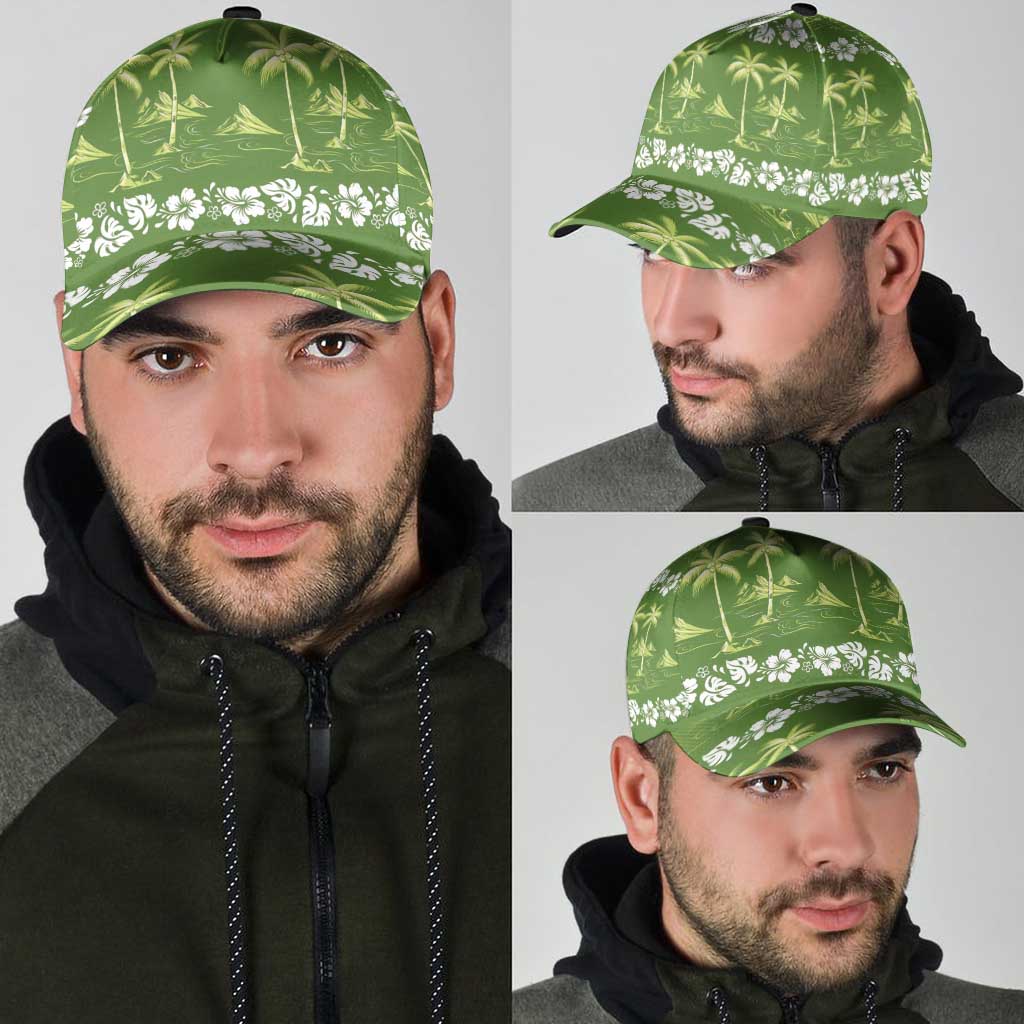 Olive Green Hawaii Palm Tree Hibiscus Classic Cap Fantasy Summer Vibe LT01 - Polynesian Pride